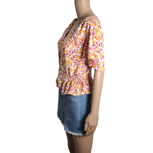 TOPSHOP Yellow & Pink Floral Button Down Top - Picture 8 of 9
